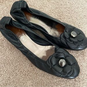 A.Testoni Camellia Leather Ballet Shoe Pumps
